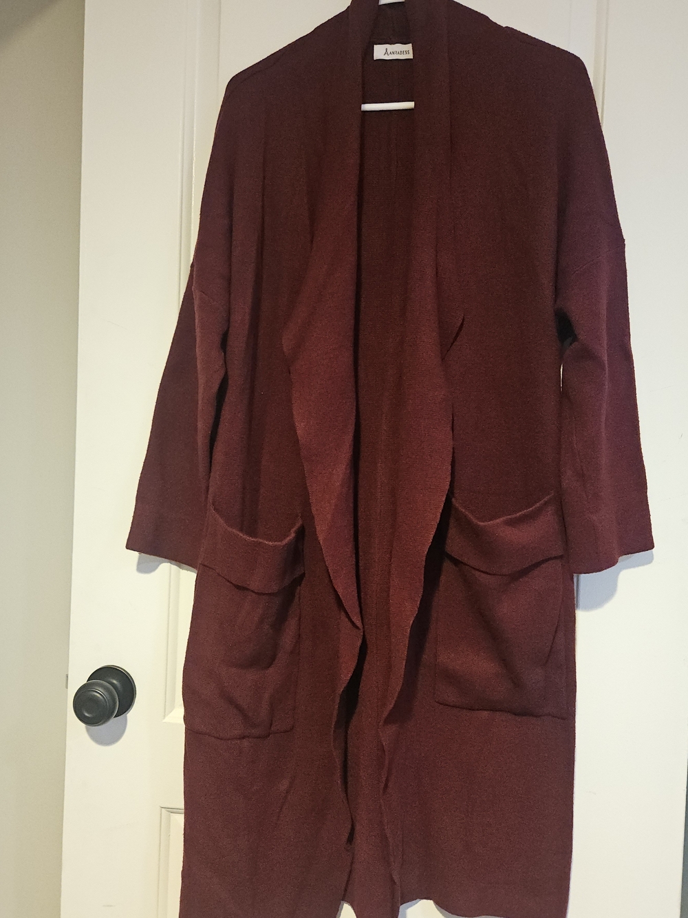 Anrabess Plush Open-Front Cardigan in Deep Burgundy